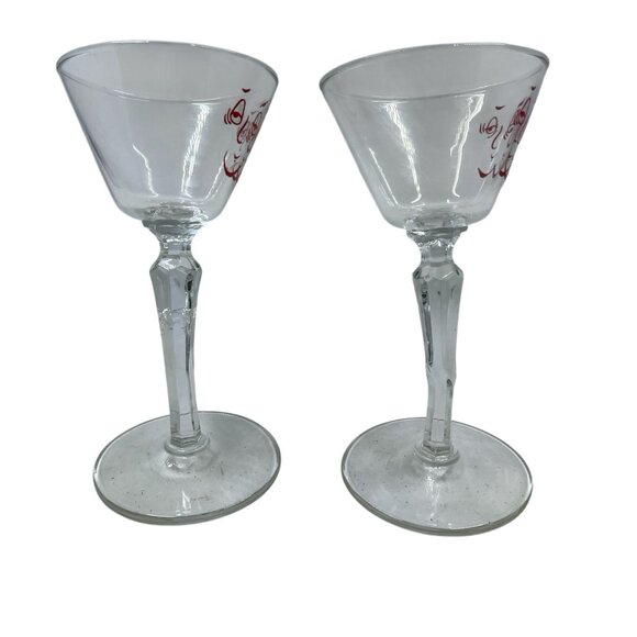 Vintage Gay Fad Tipsy Martini Glass Hand Painted Crooked Stem 1950s Set‎ Of 2 - Picture 4 of 8